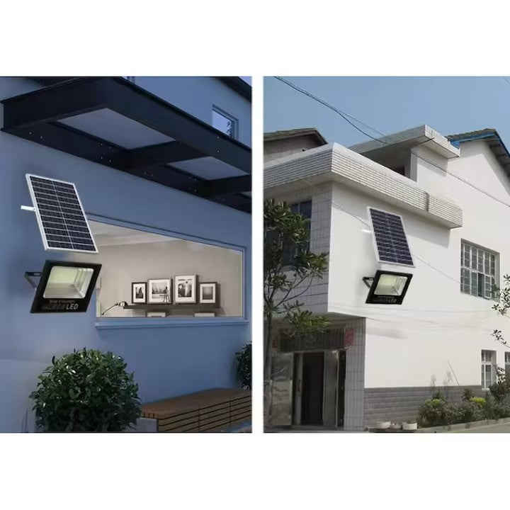 Proiector LED/Lampa solara de exterior AT PERFORMANCE®, Rezistent la Apa IP67, cu Panou Solar, 220 LED SMD, 100W, Senzor de lumina, Timer, cu Telecomanda, 2 moduri de iluminat, kit montaj inclus, Lumina Rece.